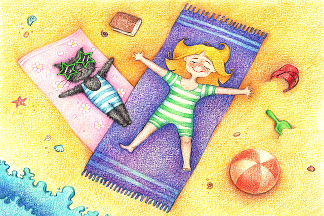 Girl and cat at the beach.png